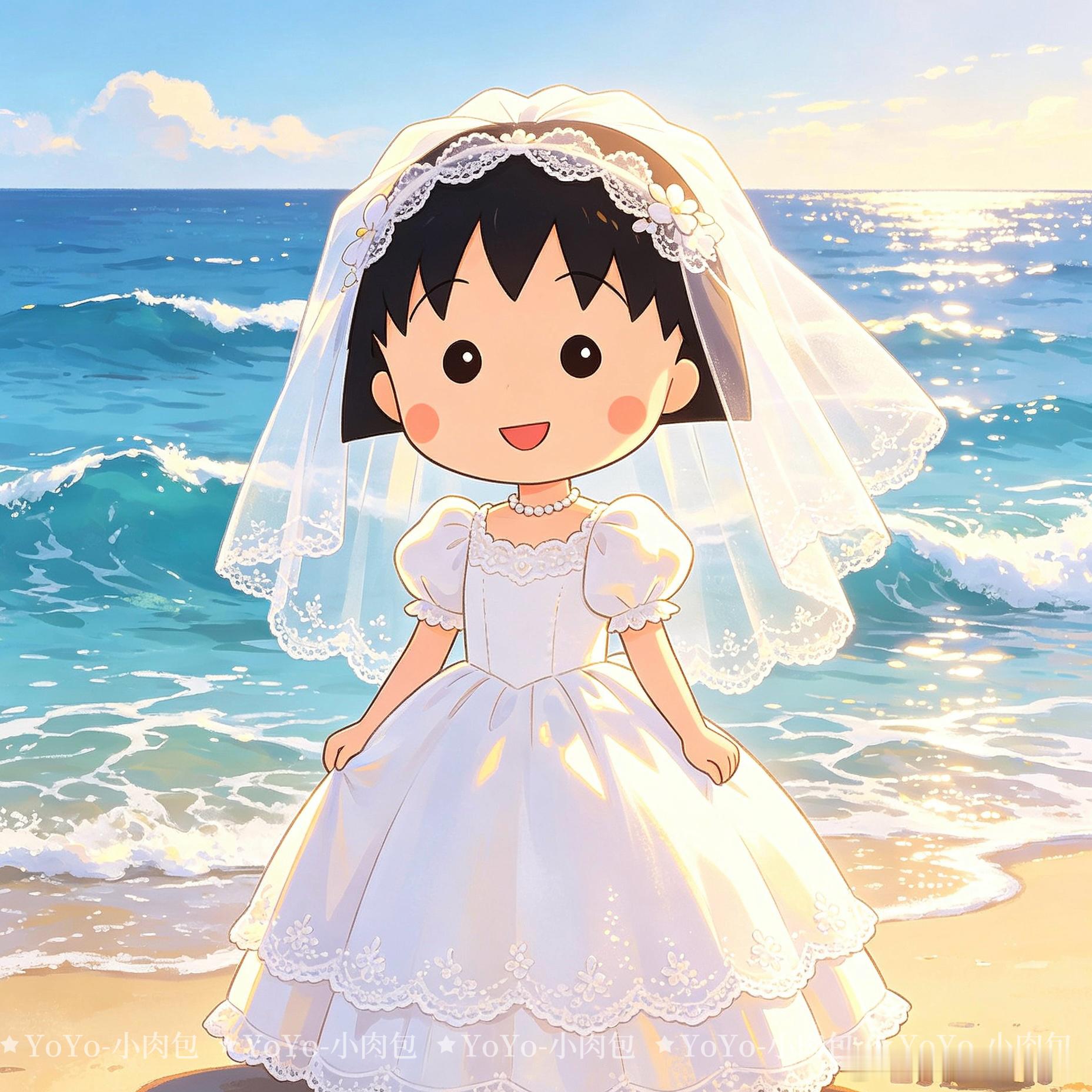 原创小丸子海边婚纱头像樱桃小丸子樱桃小丸子动漫头像女生头像