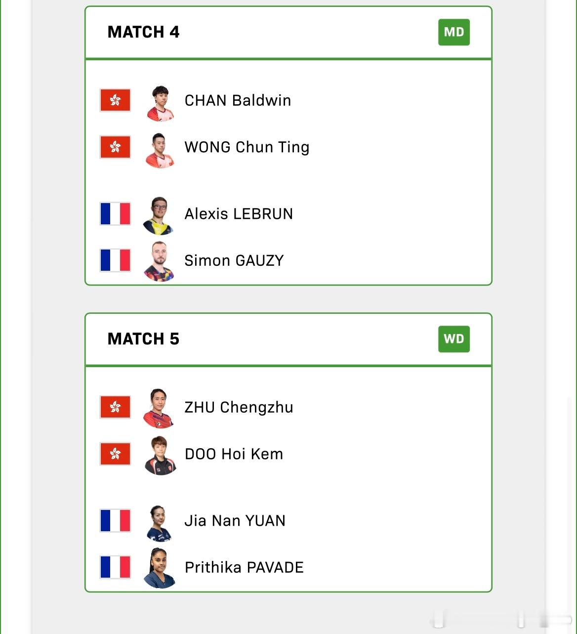 2025成都混合团体世界杯 🇭🇰中国香港🆚法国🇫🇷第四盘：黄镇廷/陈颢