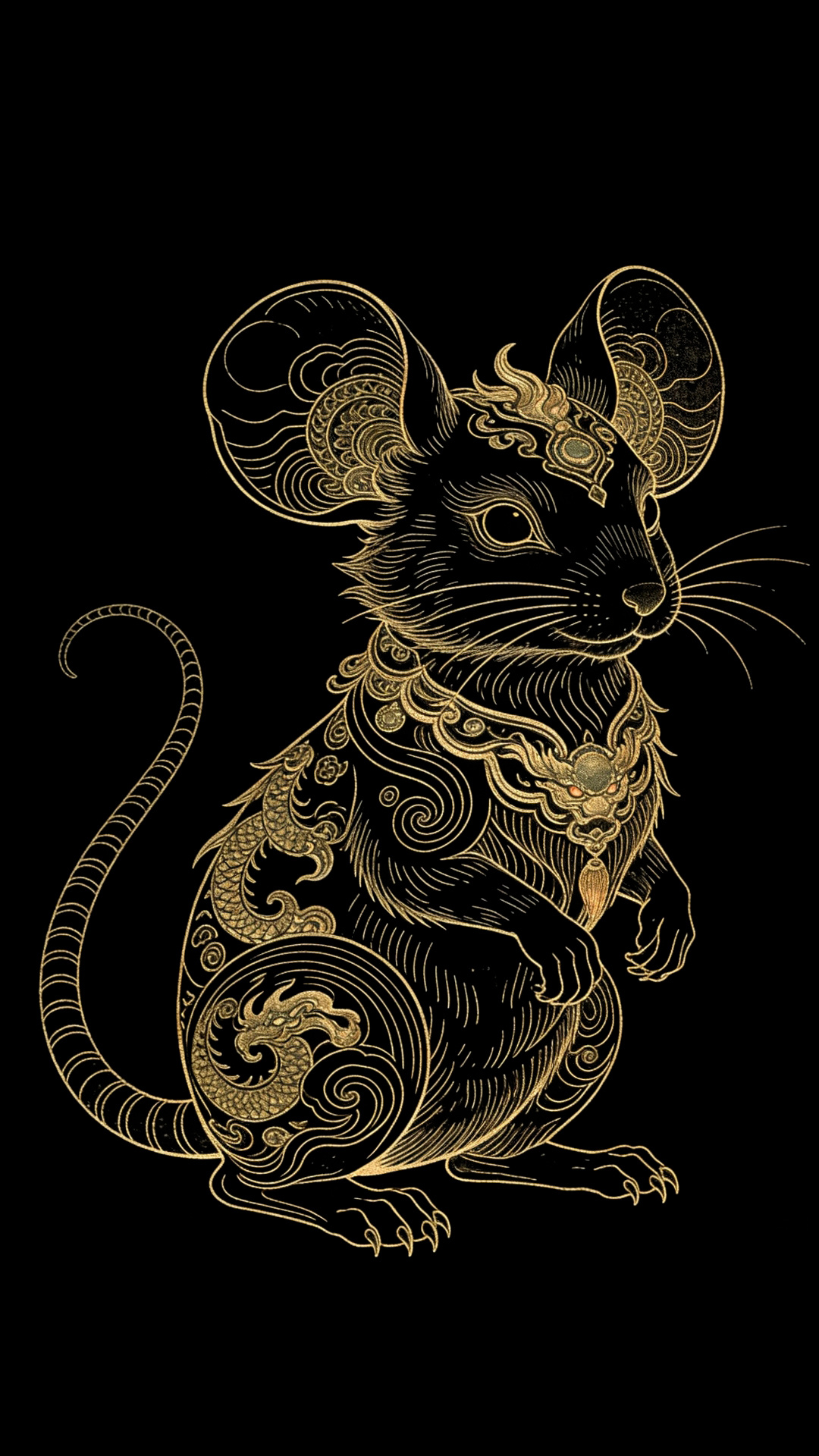 黑金版12生肖插画，可以选自己生肖拿去当壁纸。 