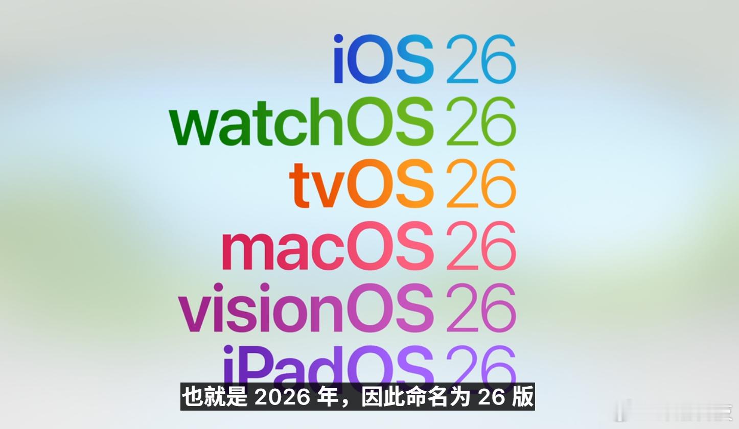 iOS 26、iPadOS 26等，开发者Beta版将于今天推出，公测版下个月。