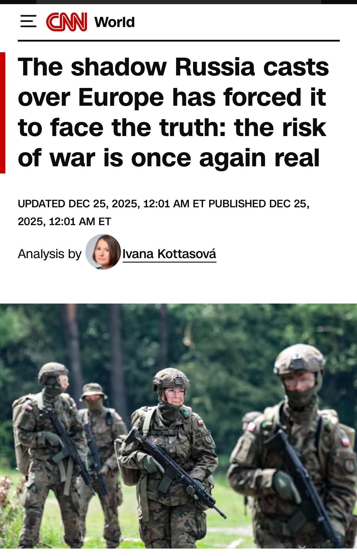 美媒称，俄方给欧洲投下的（战争）阴影迫使它面对现实，即战争风险再次降临是真实存在