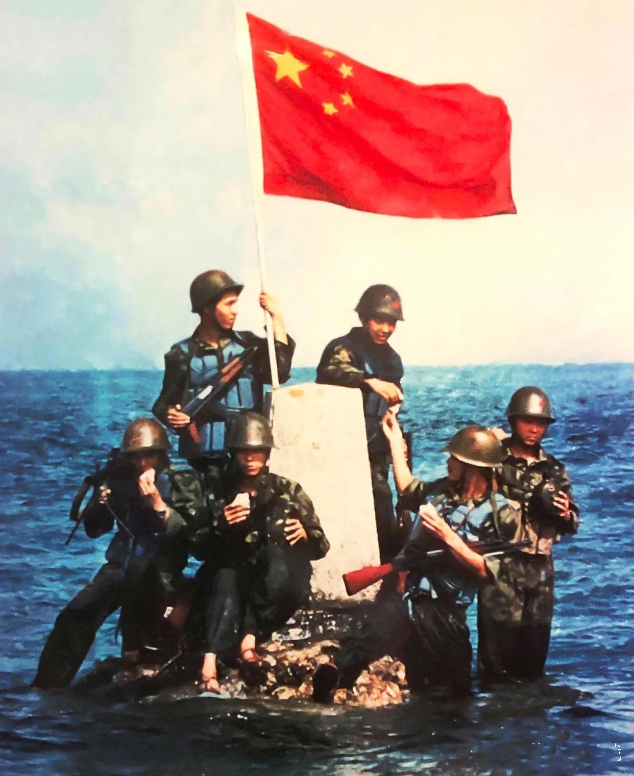 1988年8月17日，人民海军准备在南沙华阳礁建立防卫哨。这是首批登陆华阳礁的6