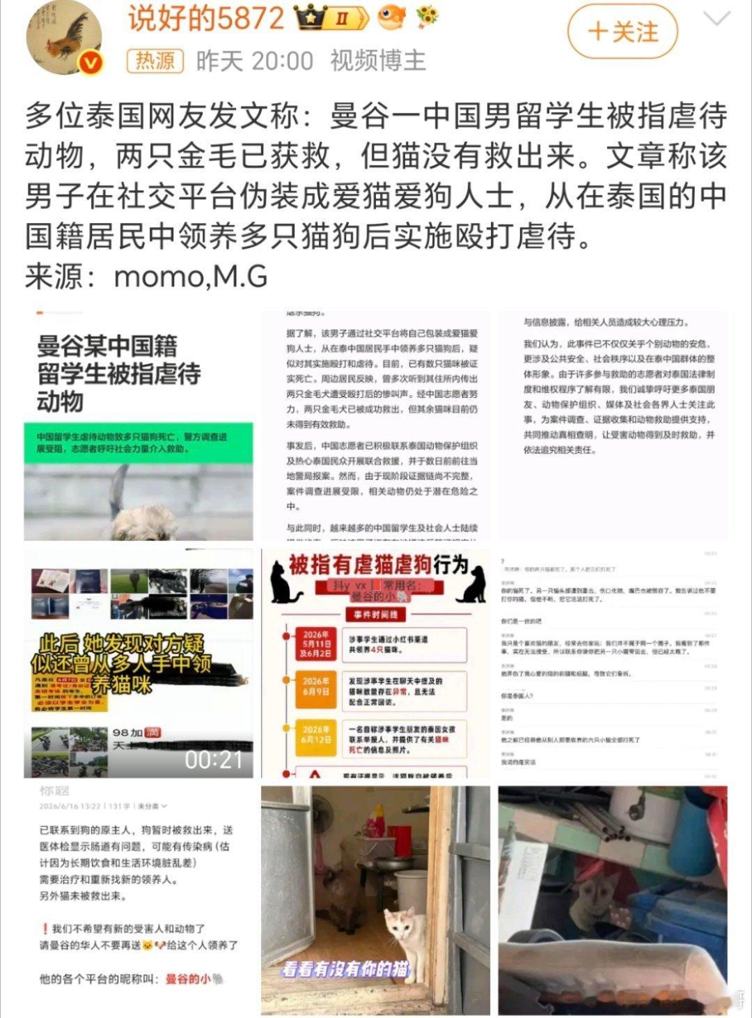 泰国网友举报中国男留学生虐待动物没事吧，都跑去泰国🇹🇭虐动物了， 