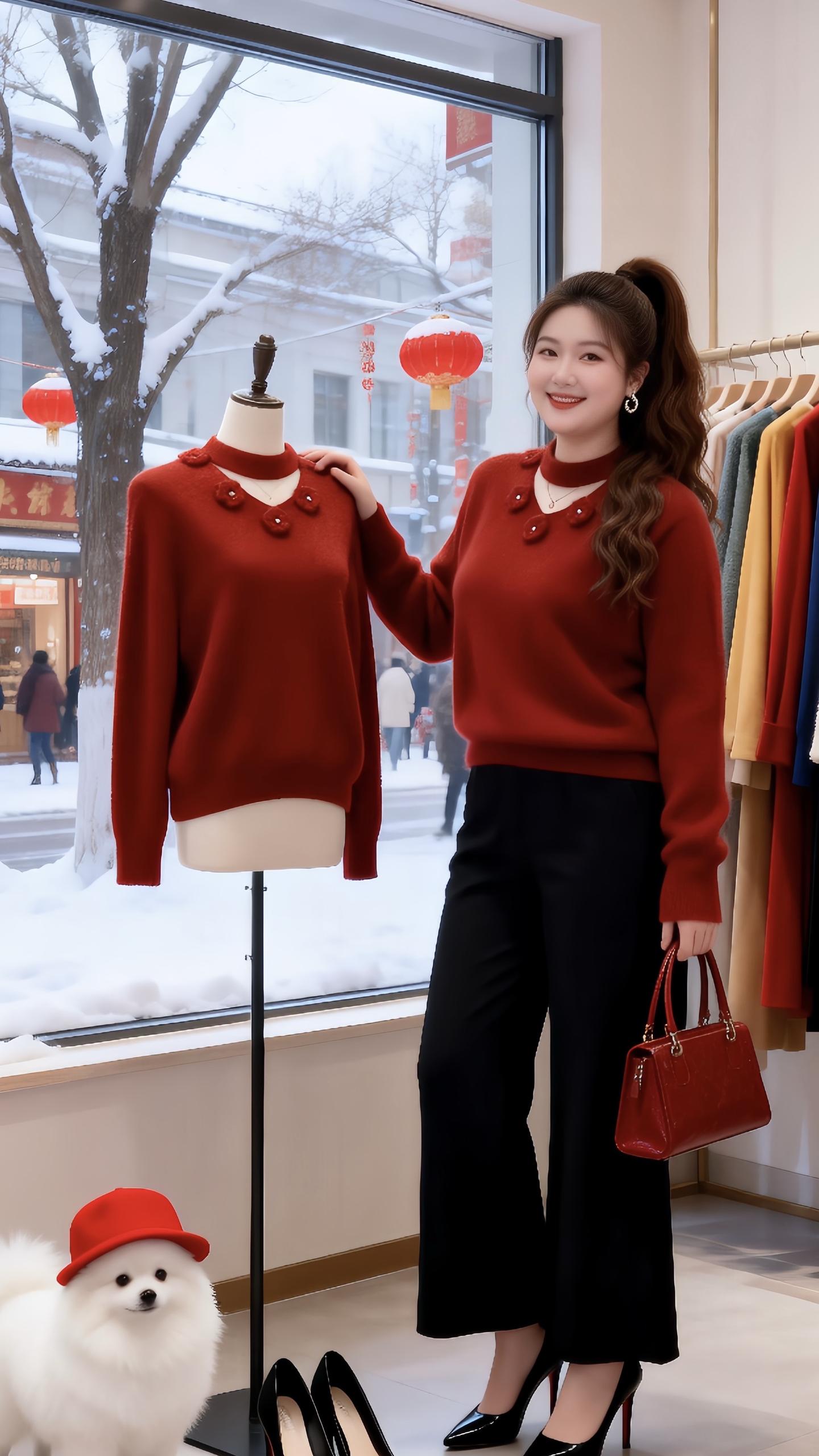 大码女装 新年红毛衣 新年好运红我先穿上了漂亮内搭让我赢在了穿搭起跑线...