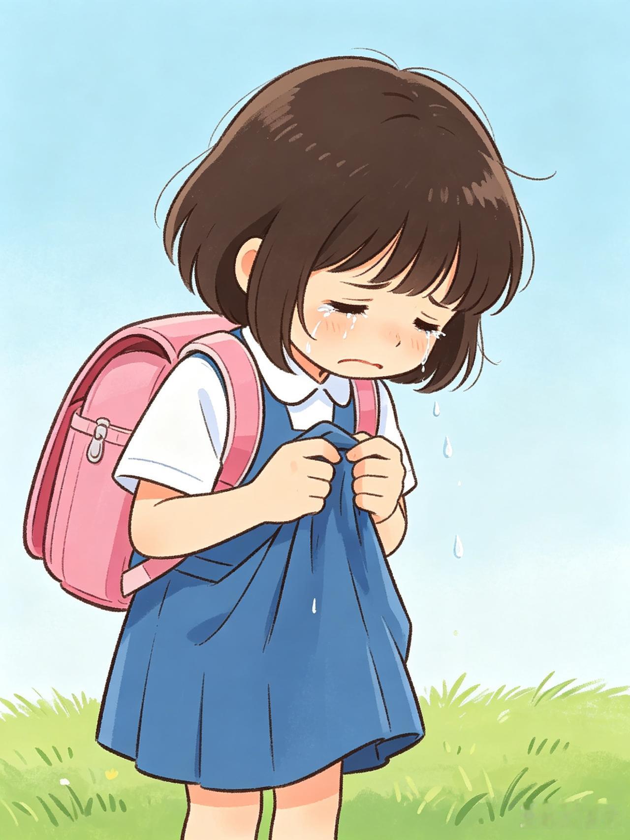 想到那个小女孩，忍不住心痛。

早上出去办事，路过一所小学，看到离校门不远围着一