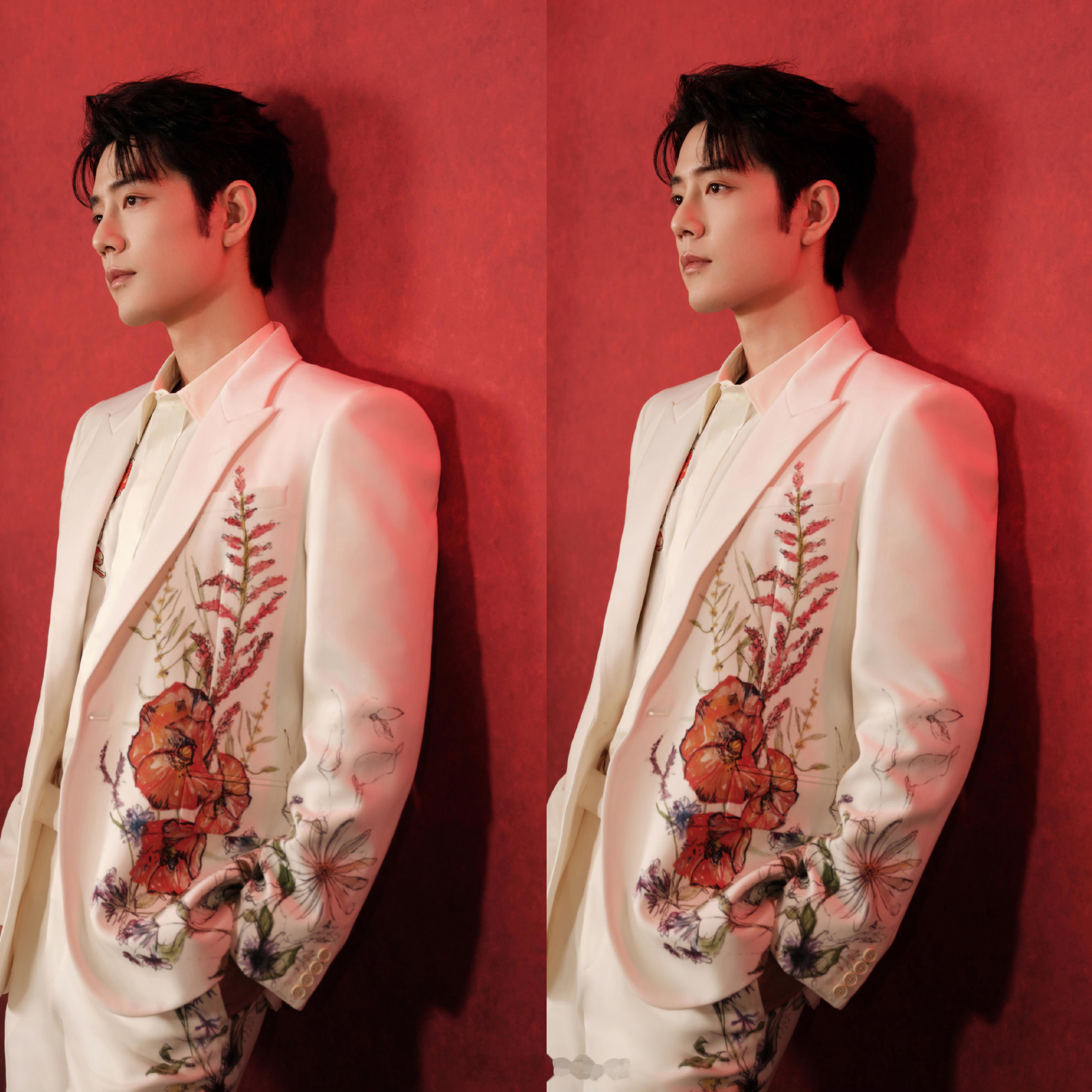 肖战好漂亮 白色西装造型可太好看了，就是那种干干净净的帅气感！好正一张脸啊！！ 