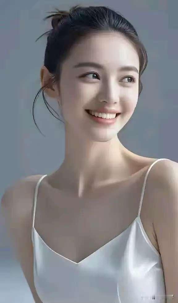 温柔甜美的微笑，纯白吊带裙，散发着优雅的魅力🌺🍀🌴