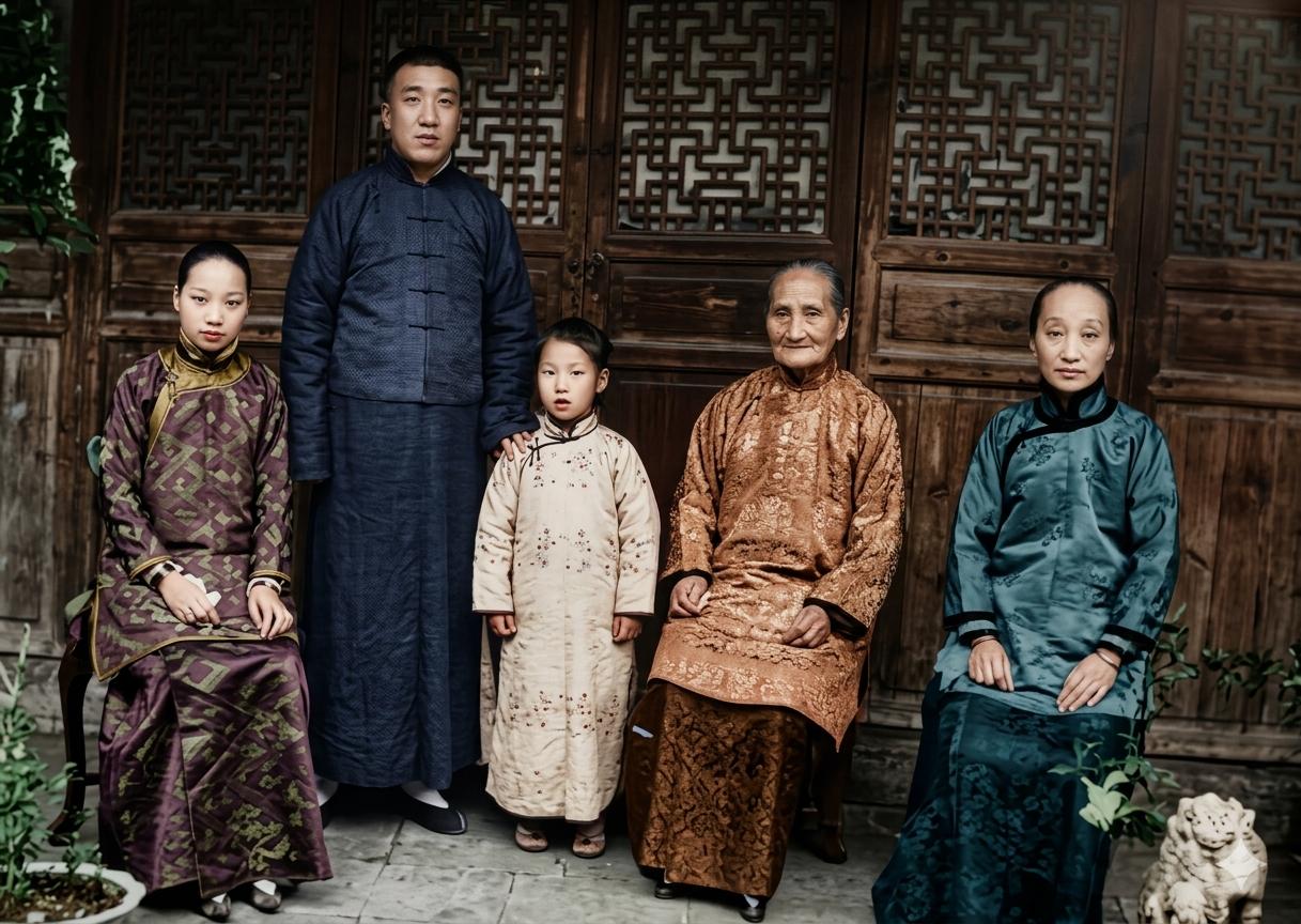 20世纪初，绍兴，朱安与娘家人的最后合影。
右一这个清瘦的女人，是鲁迅的原配夫人