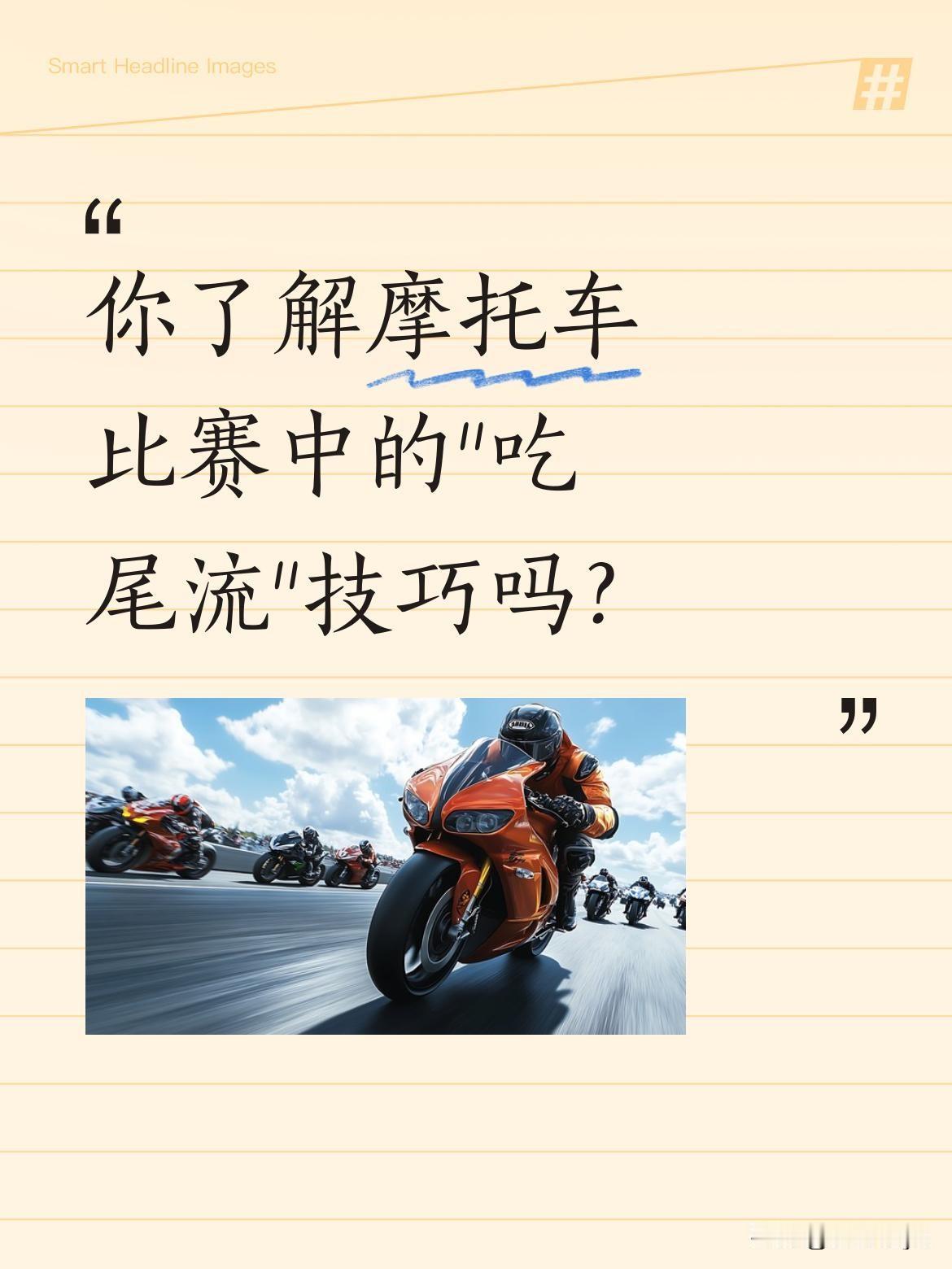 你了解摩托车比赛中的"吃尾流"技巧吗？
赛车高速行驶时，车尾会拖出一片低压区，这