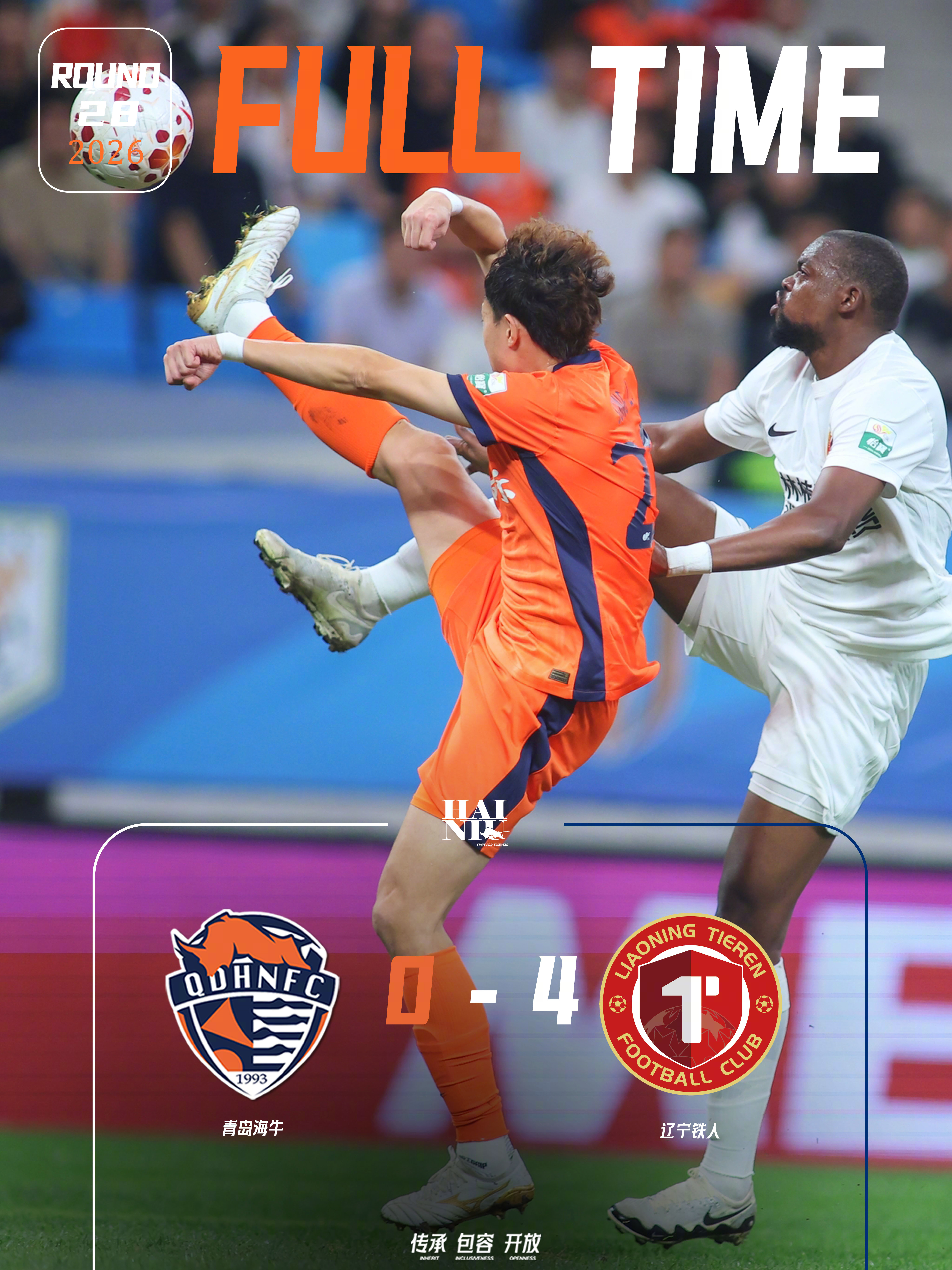 FULLTIME [照相机]青岛海牛0-4不敌辽宁铁人。青岛海牛[超话]为青岛而