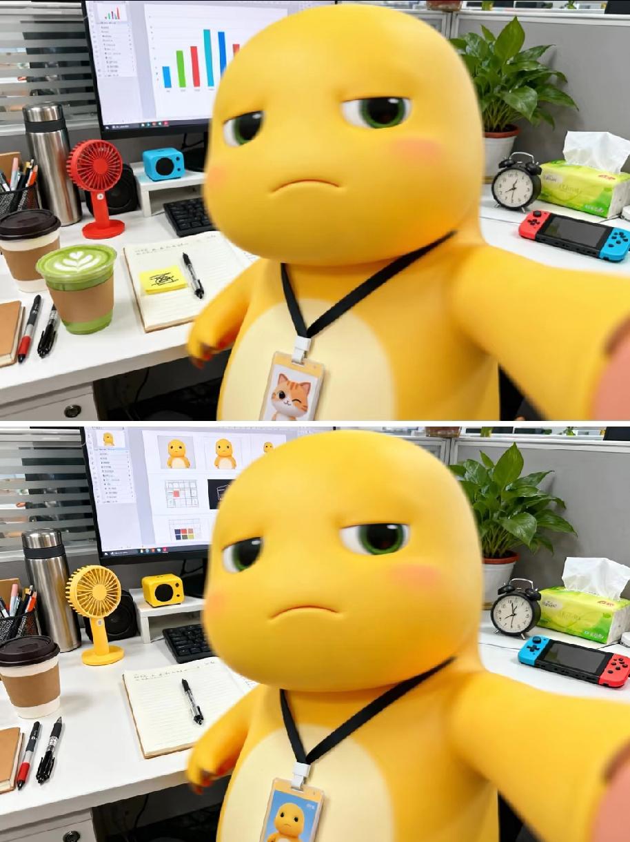 这只小奶龙的工位找茬太烧脑！我找了5分钟，才发现2处不一样…