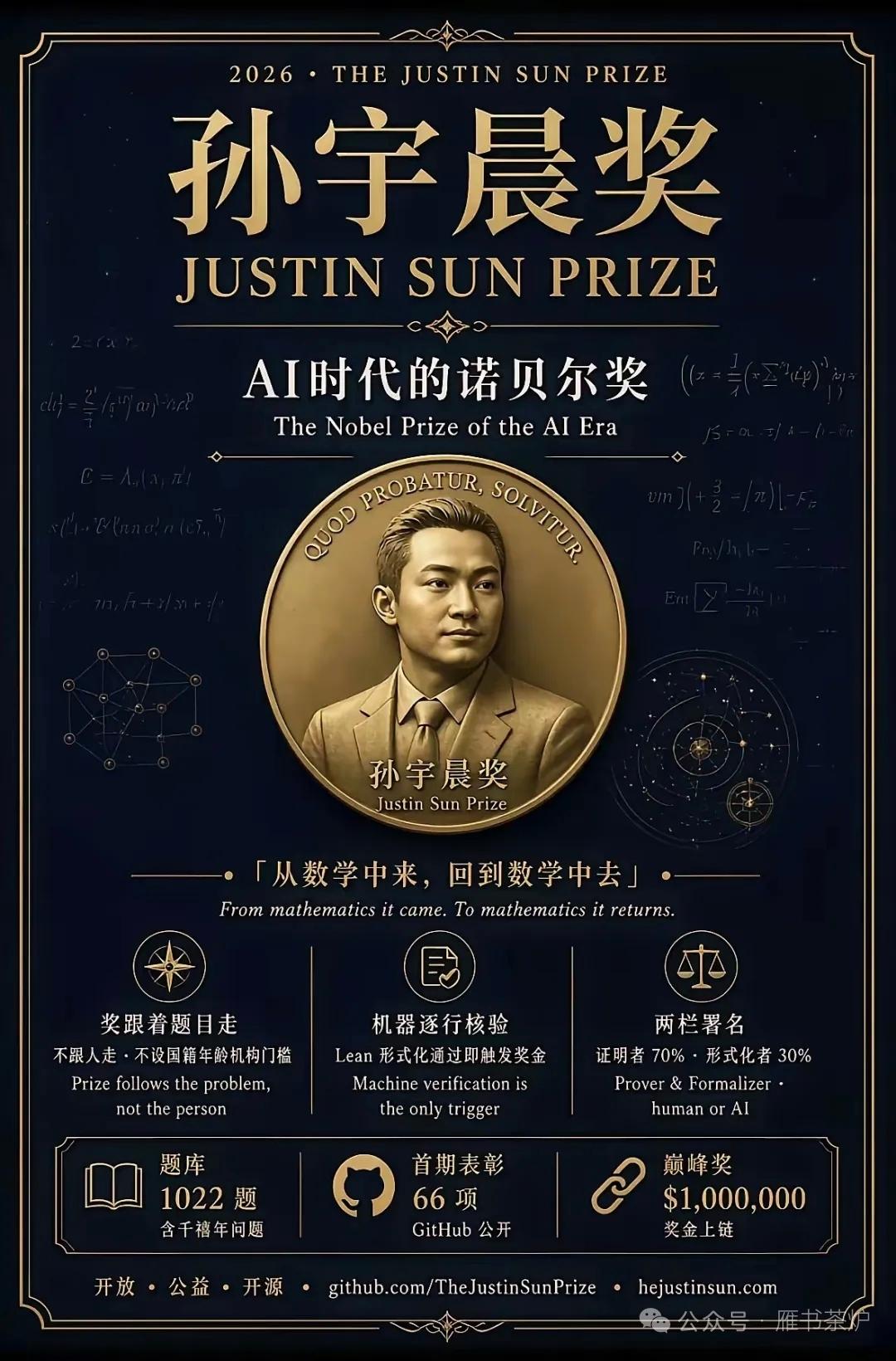 2026年9月16日，波场TRON创始人孙宇晨，正式对外宣布，他成立一个全新的奖