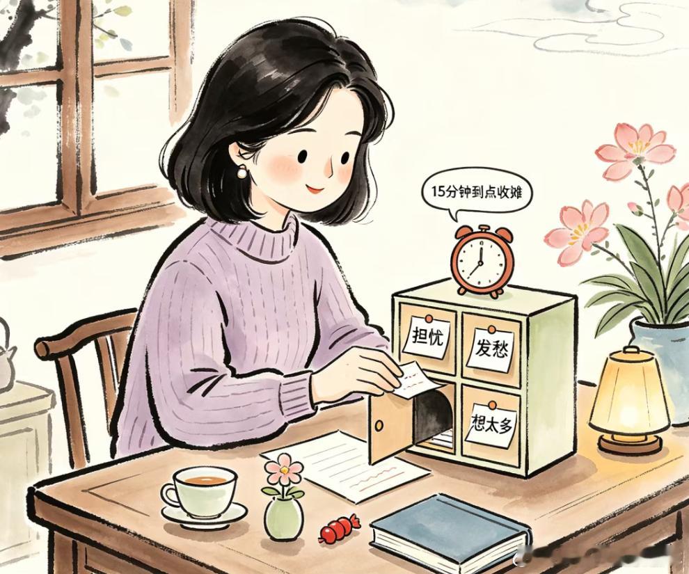 给担忧限时，每天划出十五分钟专门发愁，时间一到就停，15分钟后就收摊。其余时候冒
