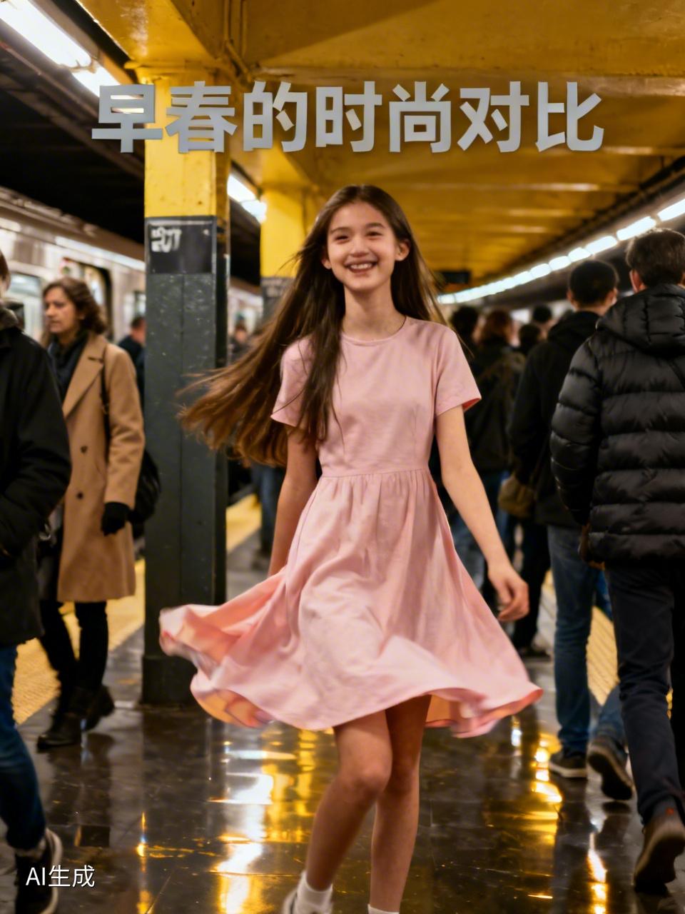 爱美之心，人皆有之，不过这也太超前了吧，嗯，也不为过美丽冻人！！！
刚进地铁站台