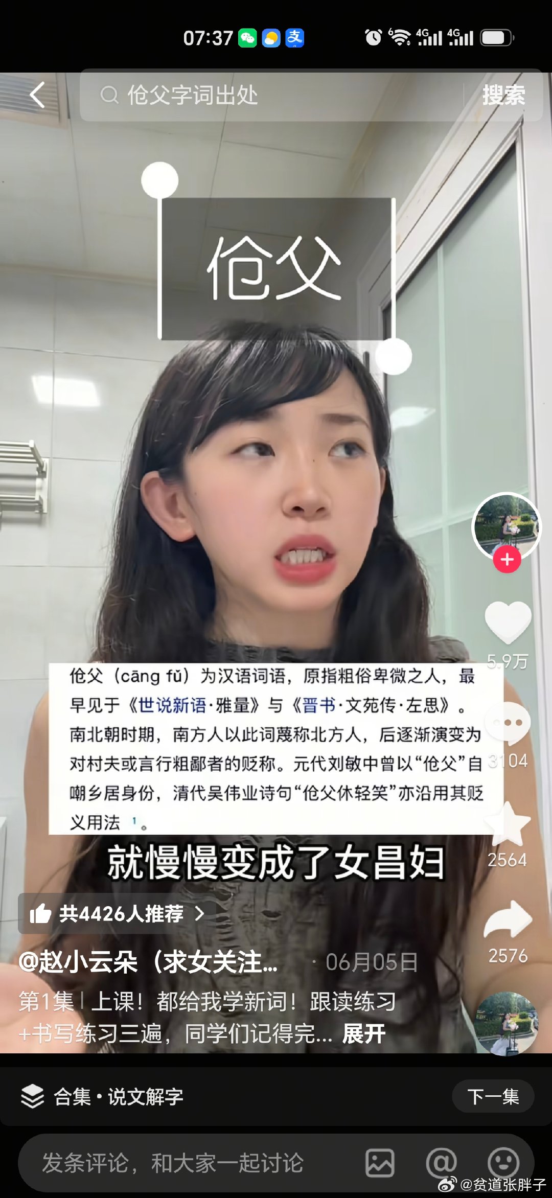 刷到些执着于篡改中国文字的无脑女拳，说“娼妇”原来是“伧父”，变成女字旁是男人为