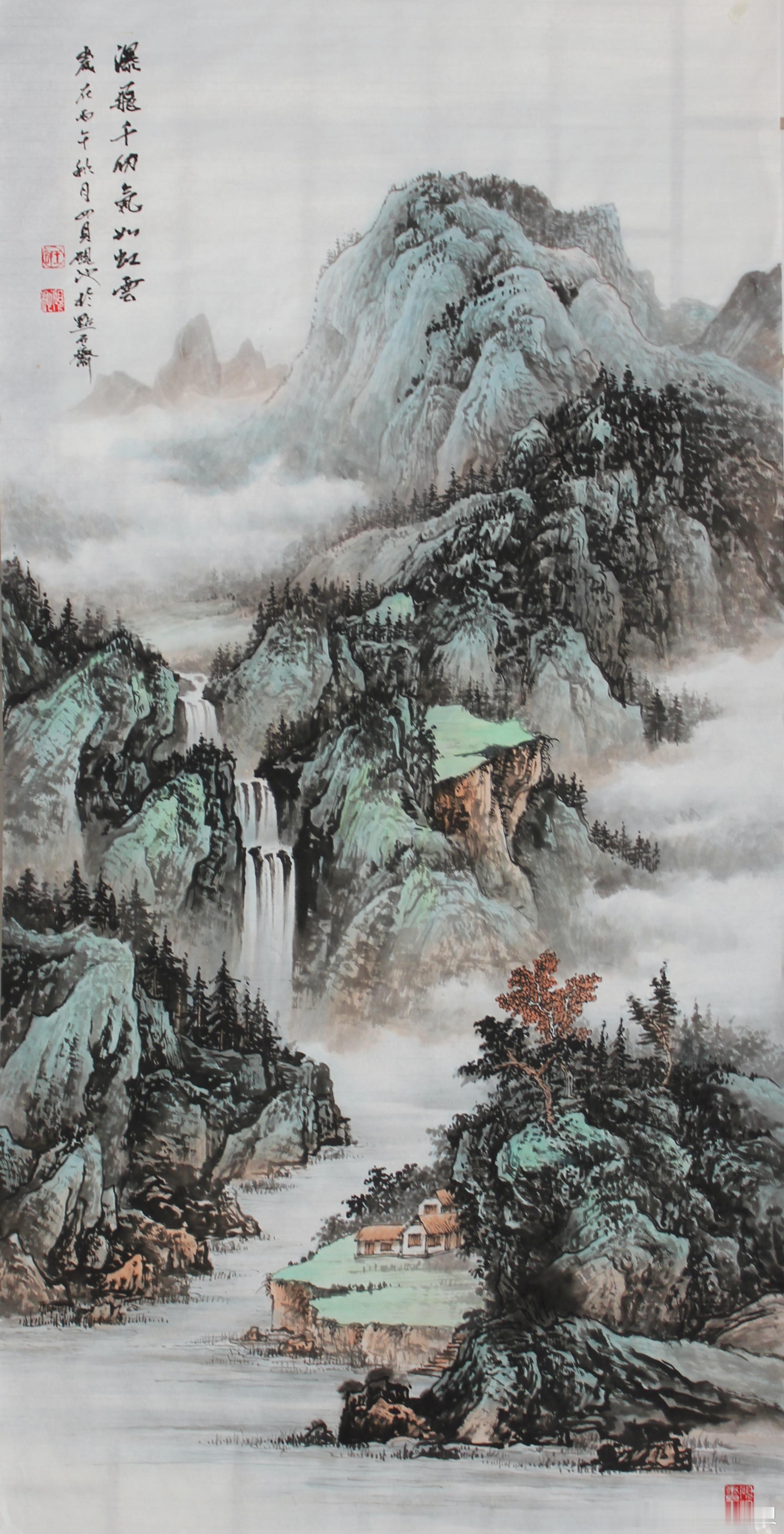 新作【瀑飛千仭 氣如虹雲】138cmX68cm千问[超话]新浪微博[超话]书画新