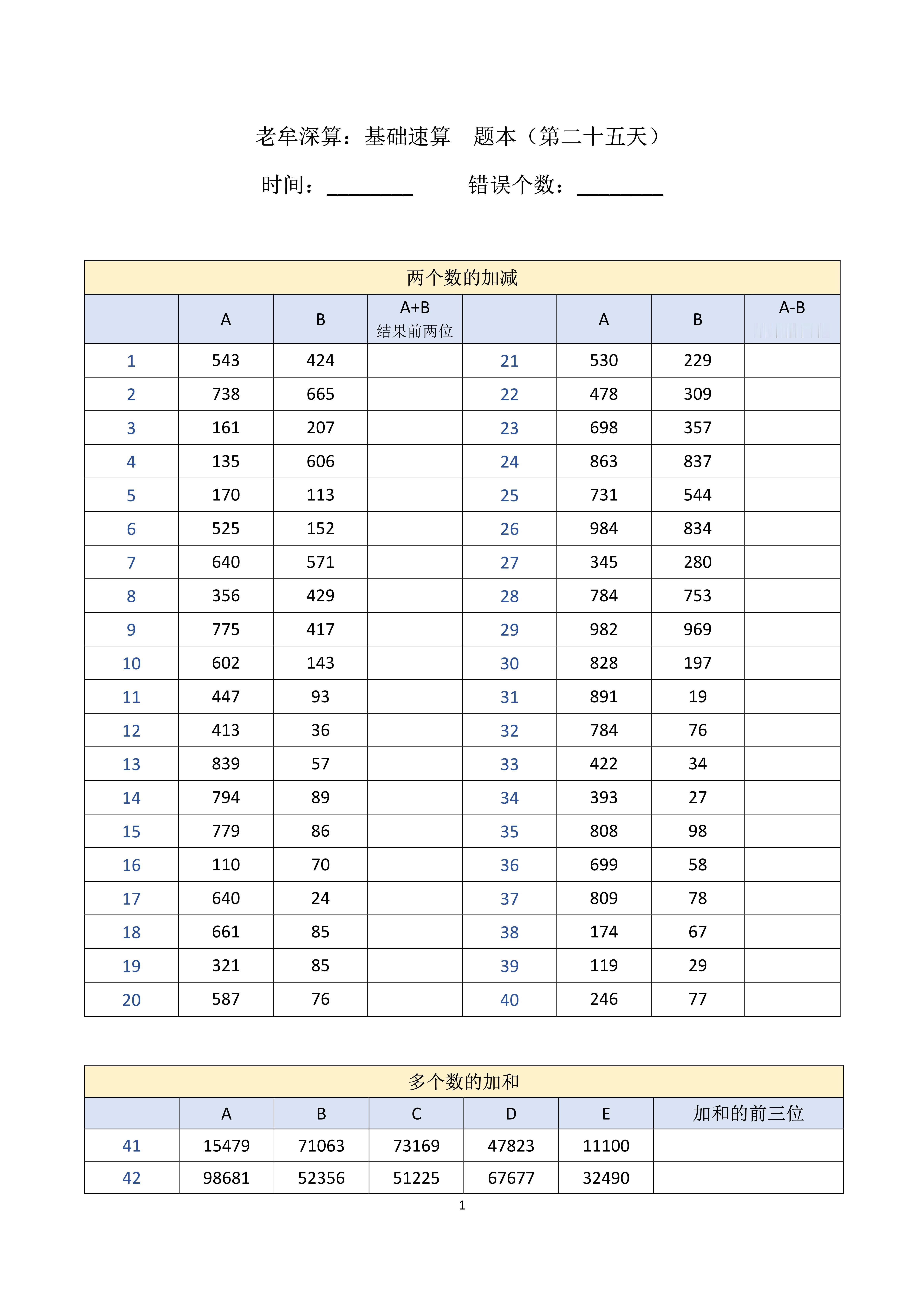 国考省考 老牟深算-基础速算（二十五天），打卡：时间+错误个数 ​​​