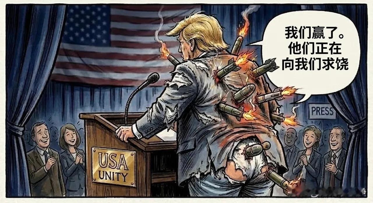 你必须得佩服特朗普这个人的嘴硬程度，哪怕他的屁股全都炸烂了，但是嘴里还是赢麻了