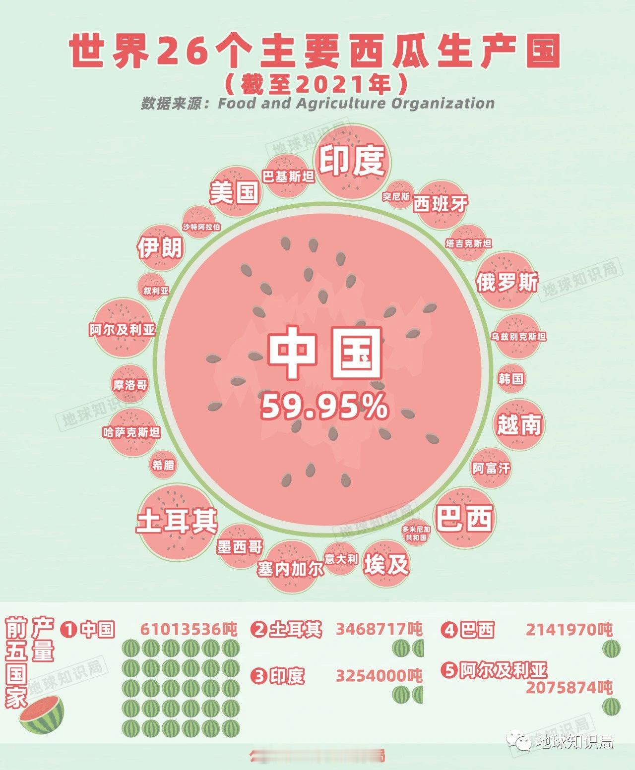 我国平均每人每年吃近100斤西瓜，全世界每4个西瓜中，有3个是在中国生产[并不简