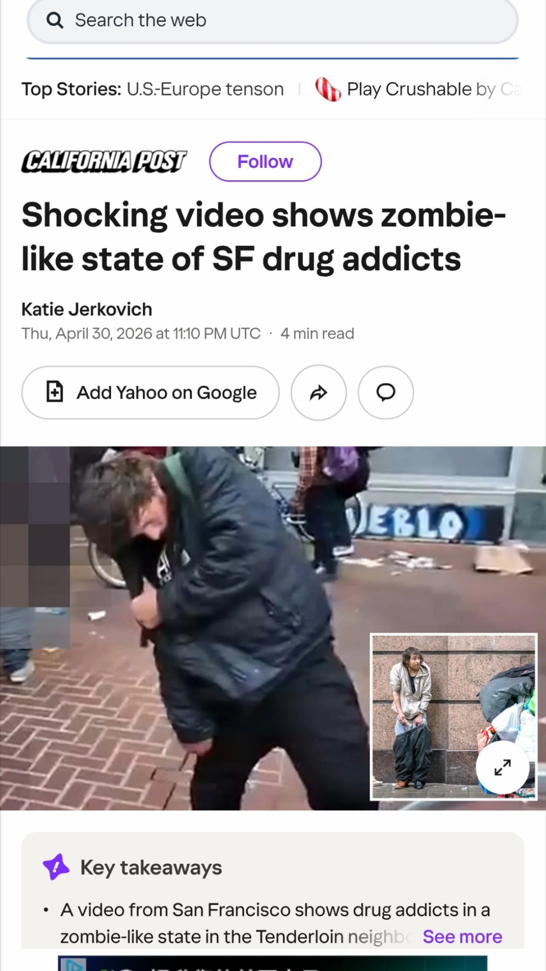 美国旧金山街头吸毒者如丧尸般横行¹ 不要怪中文媒体打这个，因为是美国媒体先发的。