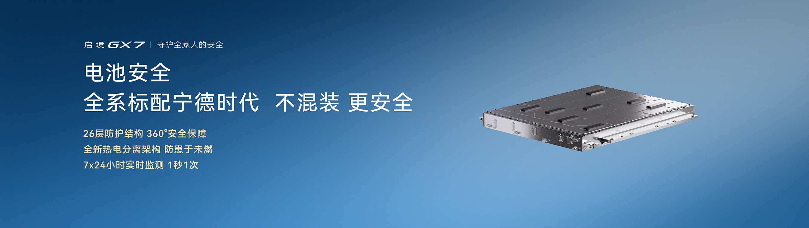 启境GX7全系标配宁德时代大电池，业界最强26层硬核防护结构，360°全方向安全