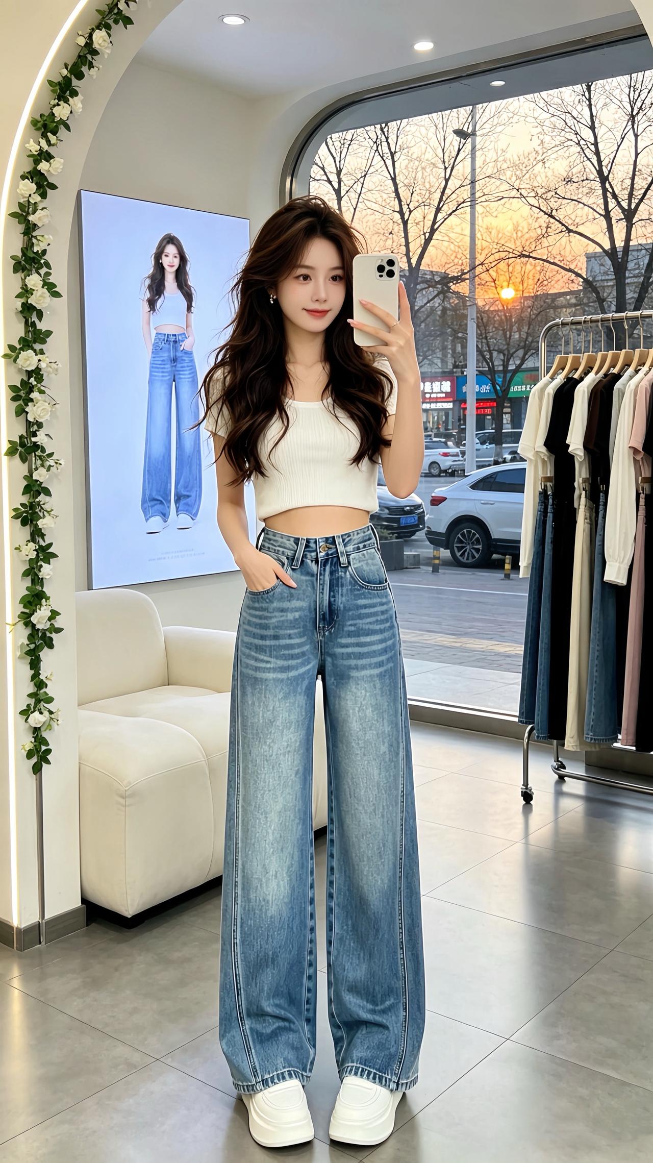 春季高腰牛仔裤 高腰显瘦 显高显瘦显腿长