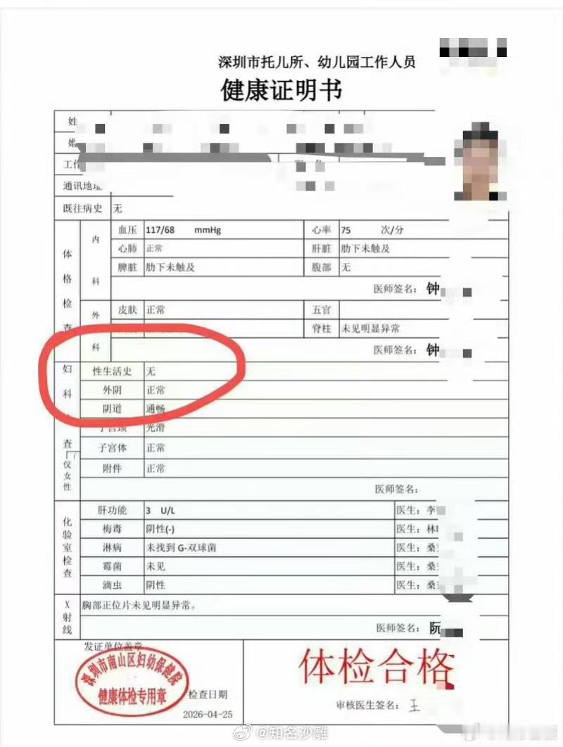 吸du的都被隐藏了这个竟然公开？医院将女生性生活史写在健康证上