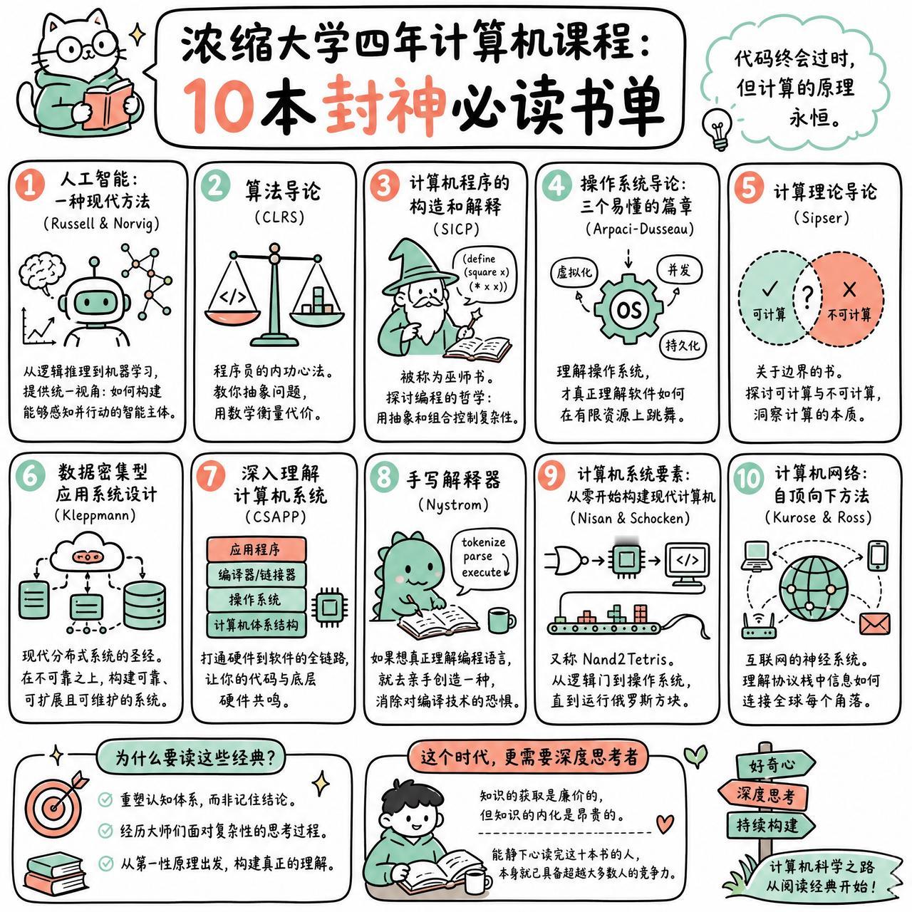 【浓缩大学四年计算机课程：10本封神必读书单】

计算机科学的本质并非那张学位证