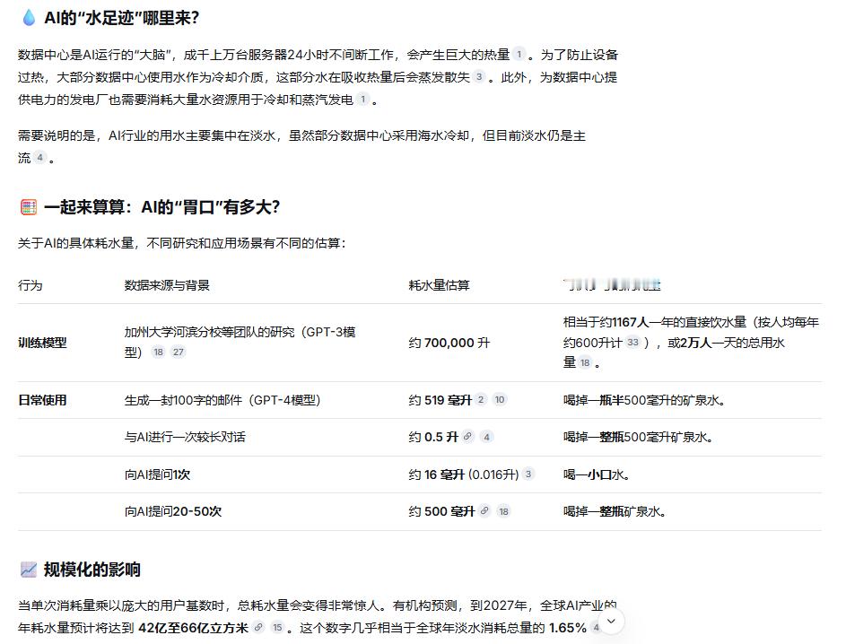 AI掠夺水资源 AI技术的飞速发展背后，确实存在着不容忽视的资源消耗问题。但大家