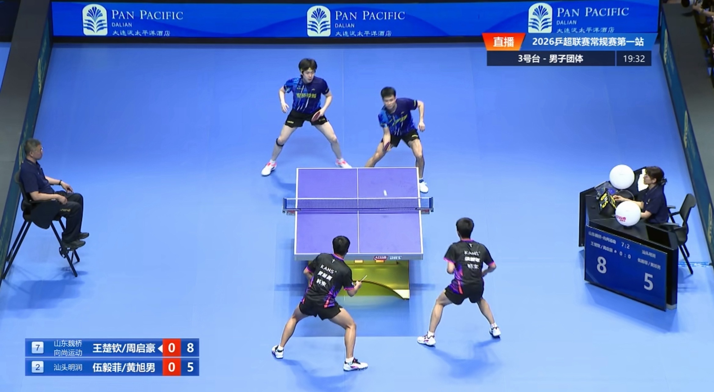 2026乒超联赛男子团体山东魏桥8-2汕头明润梁靖崑/李和宸2-1罗铮/周锦泉（