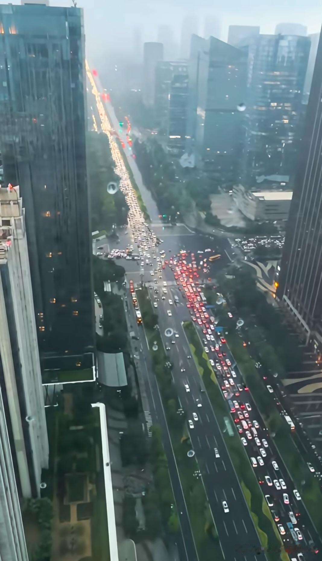 成都世纪城下面的天府大道，今天暴雨堵晕了