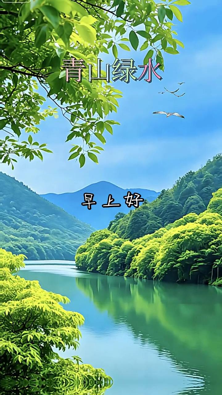 青山绿水，早上好。