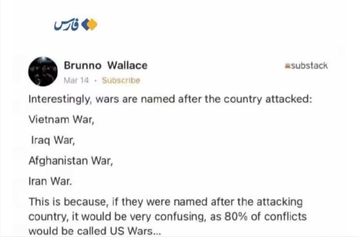 一位外国网友指出，有意思的是，战争通常是以被侵略国的名字命名的，比如越南战争，阿