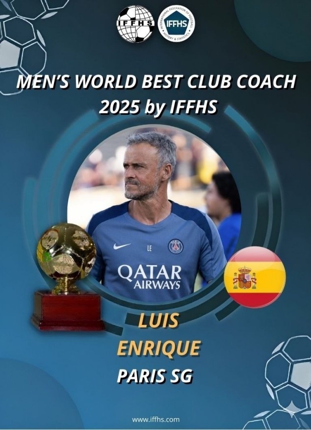 #恩里克当选IFFHS年度最佳男足俱乐部教练#IFFHS（国际足球历史和统计联合