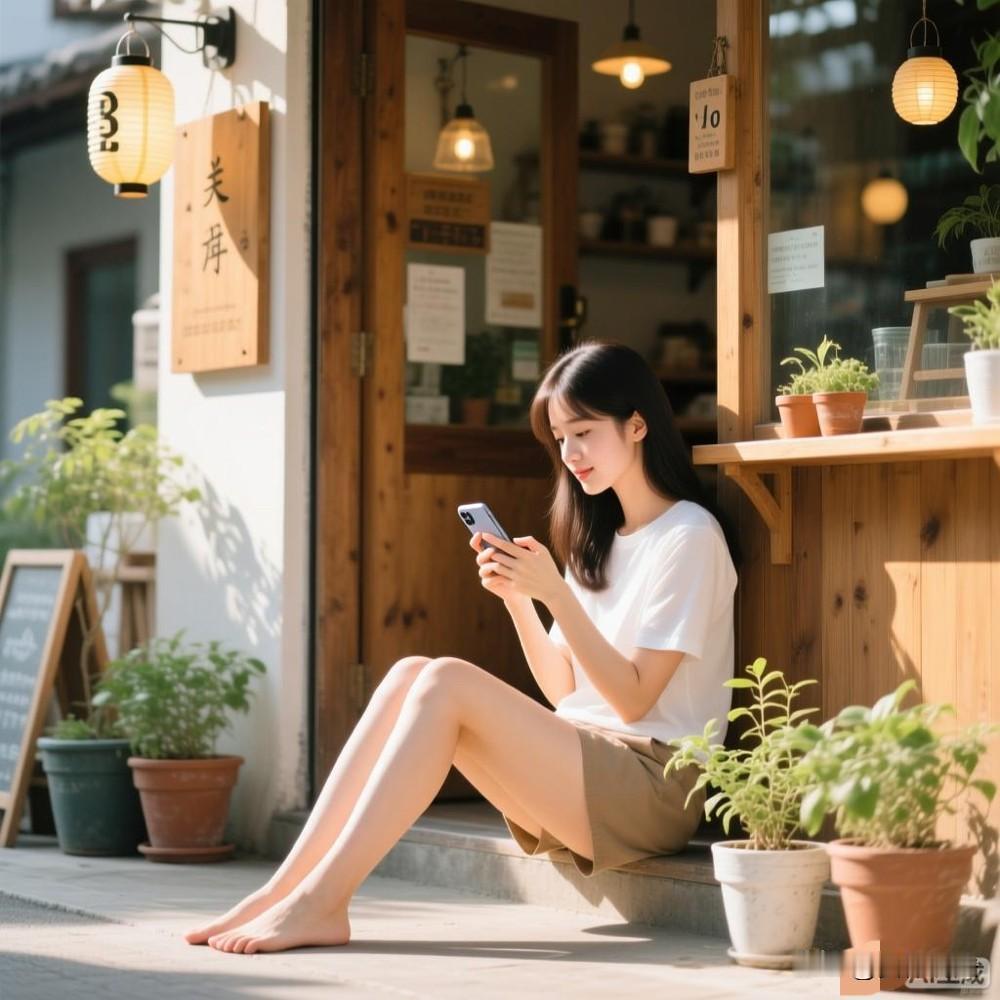 河南商丘，男子骑电动车途径一米线店，见老板娘穿着短袖短裤坐在店门口玩手机，停下来