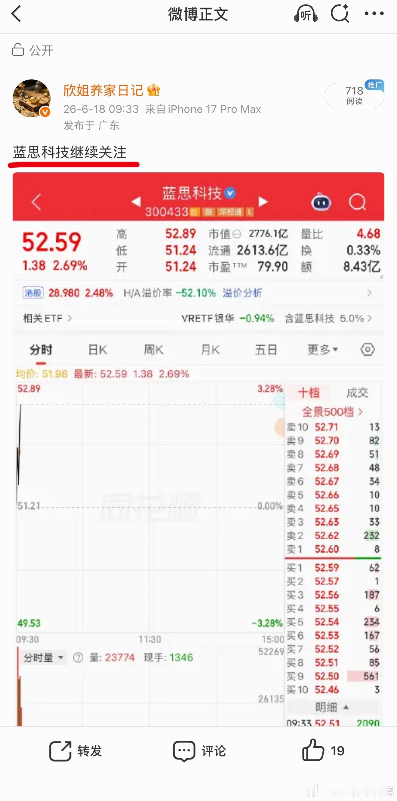 蓝思科技漂亮！开盘直线飙升，欣姐的实力不容置疑