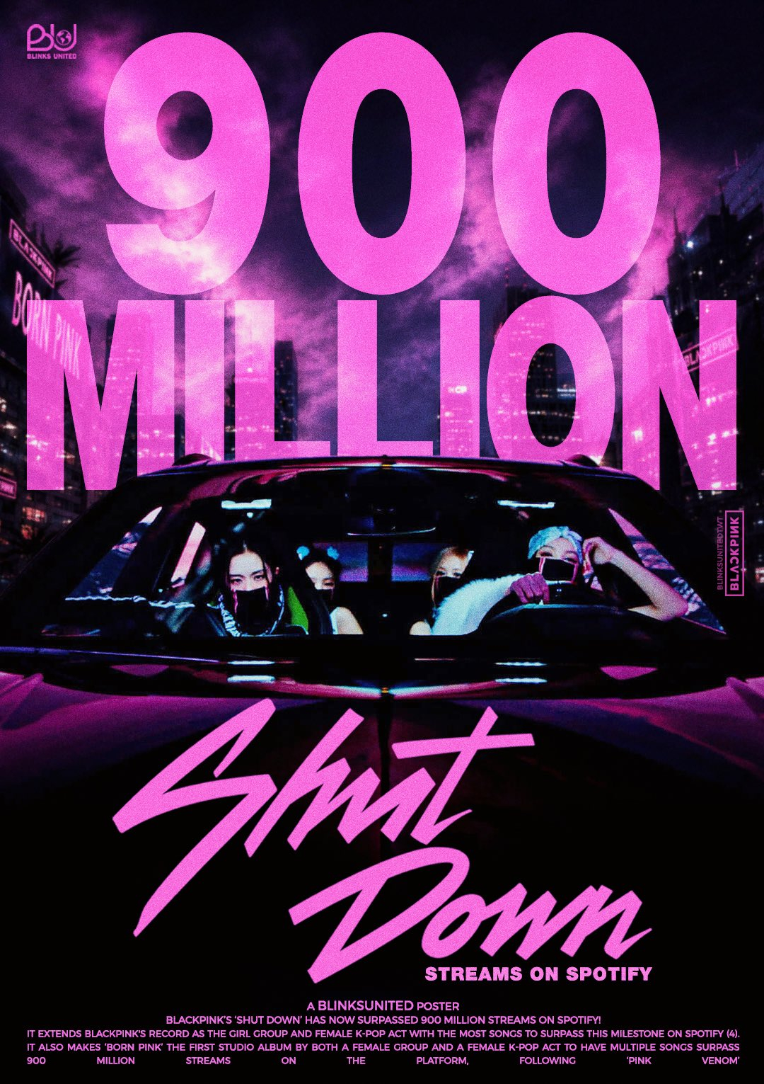 BLACKPINK『Shut Down』Spotify流媒突破9️⃣亿🎉成为B