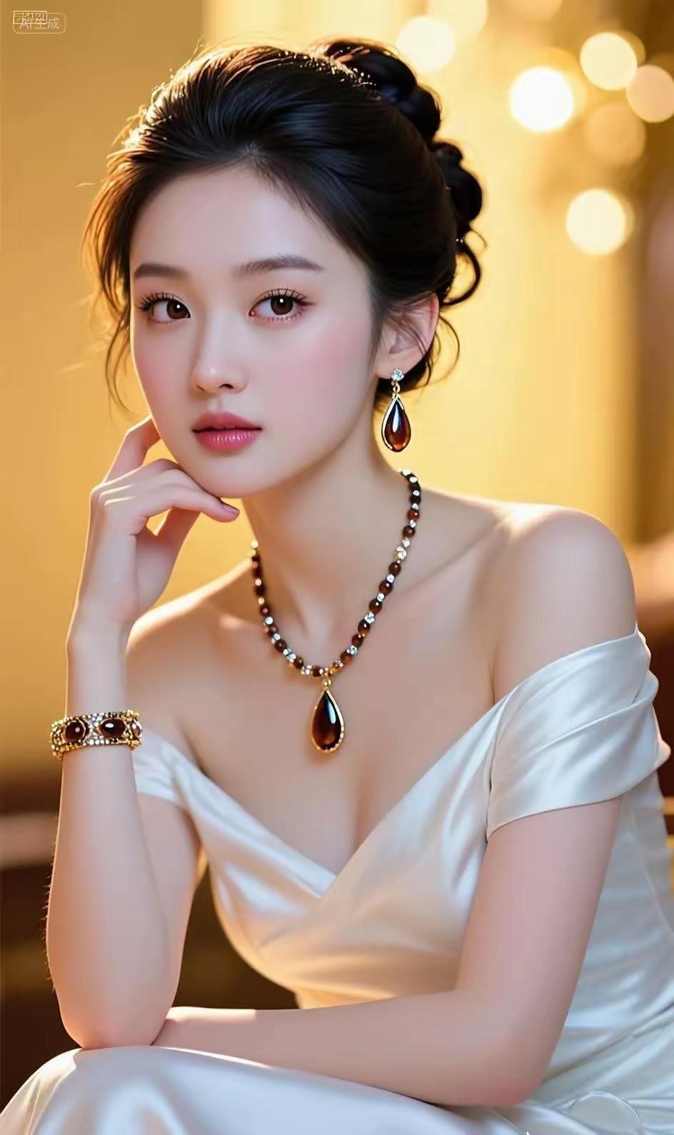 此女眉如远山含黛，眼似秋水横波，肌肤胜雪，唇角浅淡笑意，似有暗香浮动，足以让满城