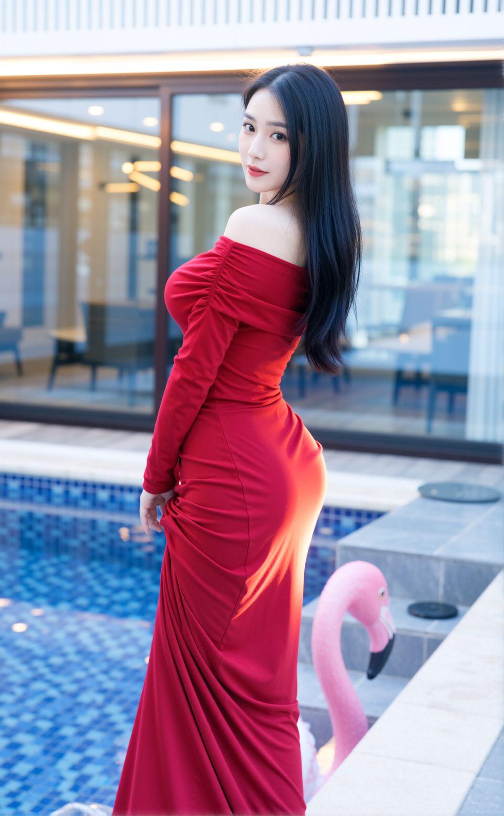 红裙配高跟鞋，建议姐妹们尝试啊！就说这条大红色连衣短裙，简直是火焰般耀眼，一出场