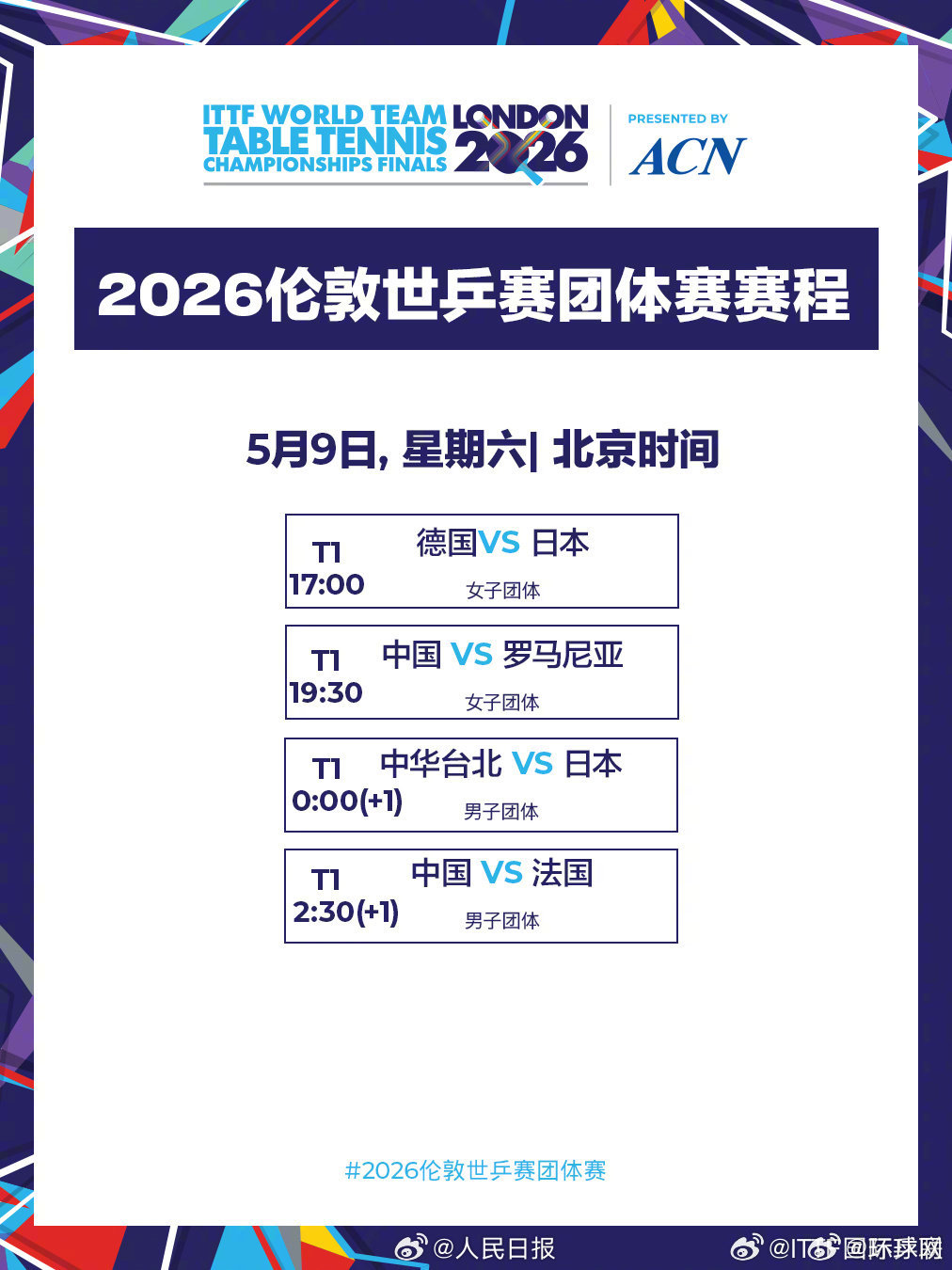 #一口气连看国乒女团男团#【转发加油！#国乒女团男团半决赛#】2026伦敦团体世