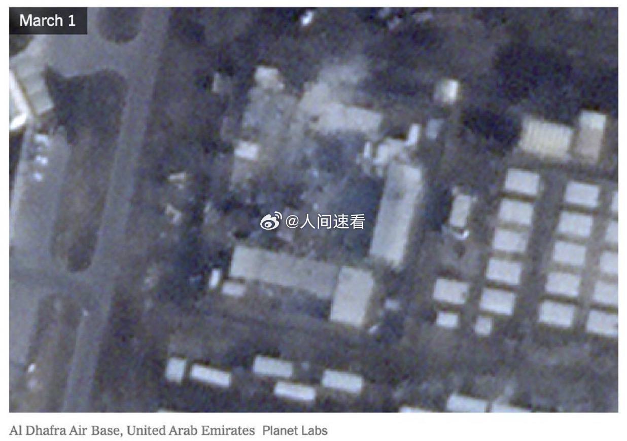 伊朗导弹击中美第五舰队总部瞬间阿联酋达夫拉空军基地的一处设施遭到严重损坏，去年6