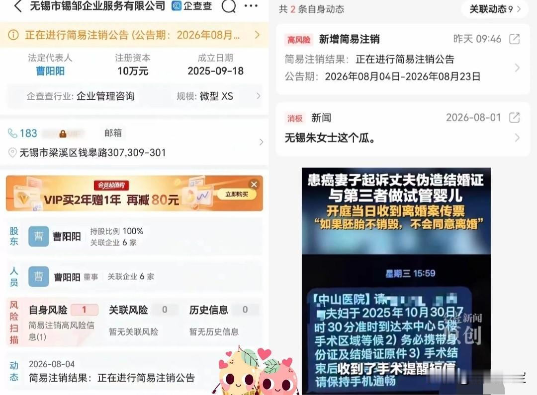 动作蛮快的，
已经在开始注销公司了，
朱女士真的要抓紧时间收集证据了，曹某阳和丈
