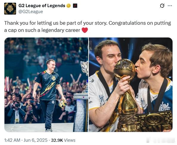 G2发文告别perkz：祝贺你为如此传奇的职业生涯画上句号前G2中单、下路选手P