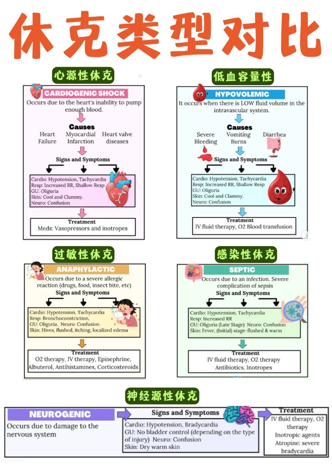 备考RN/休克类型对比！！学！！内容