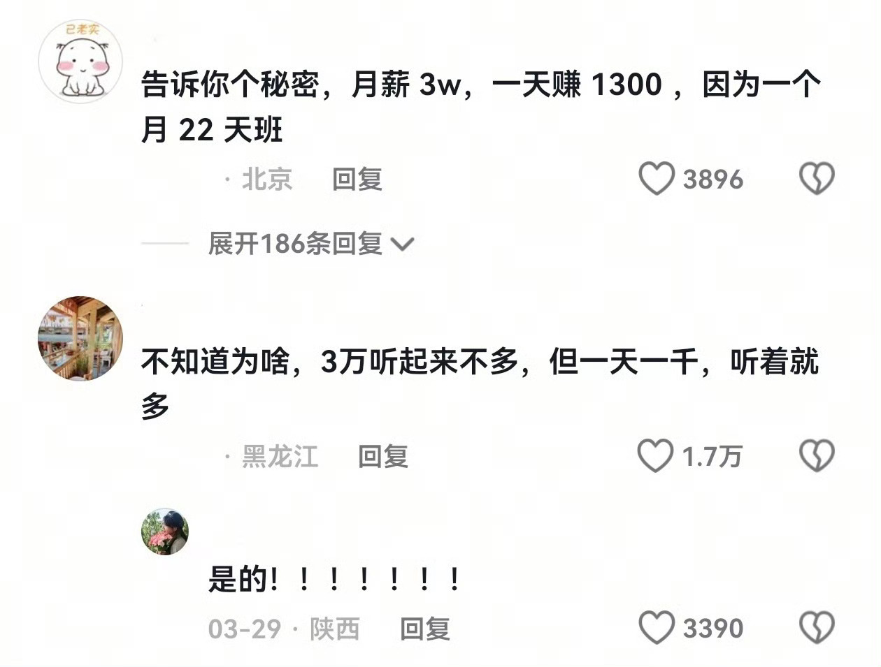 月薪3万意味着每天能有1000块一个月是按21.75个工作日来算的，所以其实一天
