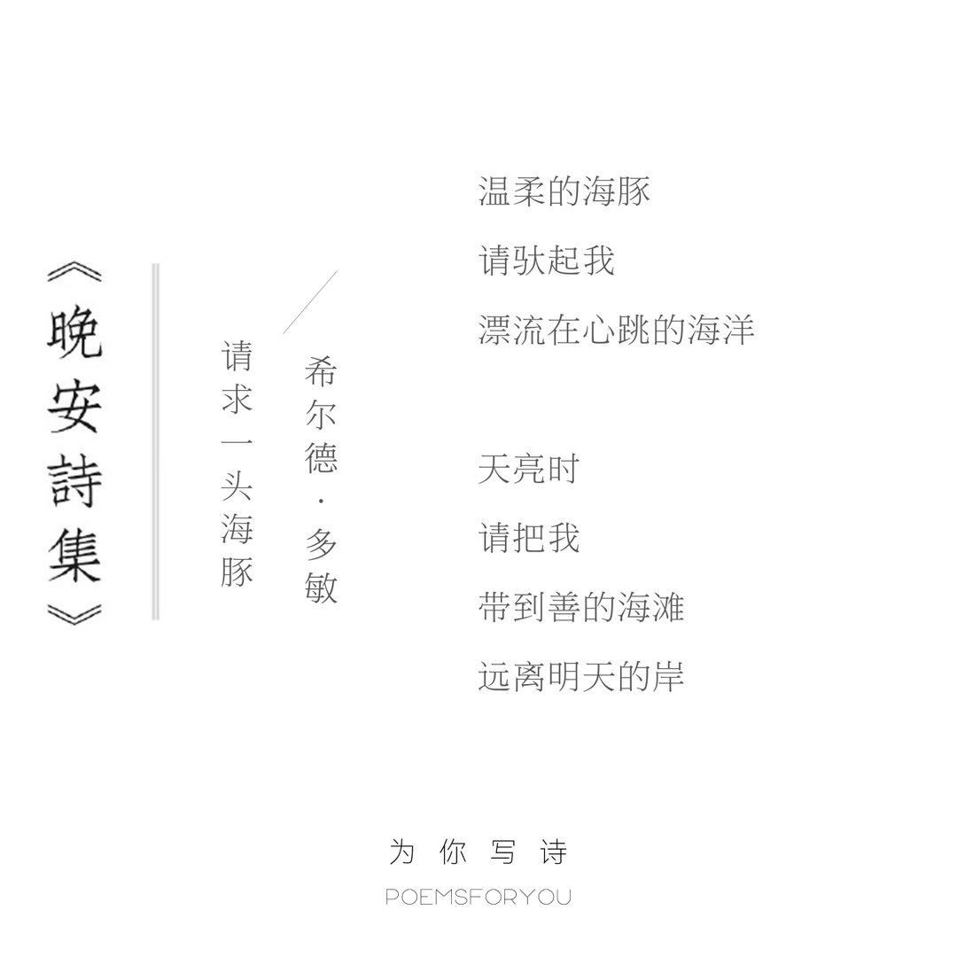 温柔的海豚请驮起我漂流在心跳的海洋晚安，今夜的诗来自希尔德·多敏晚安诗集[超话]