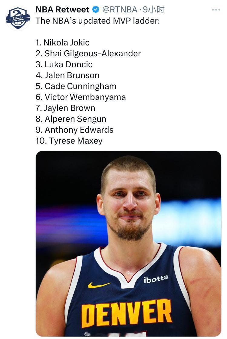 最新一期MVP榜，申京第八申京休斯顿火箭篮球年末狂欢季