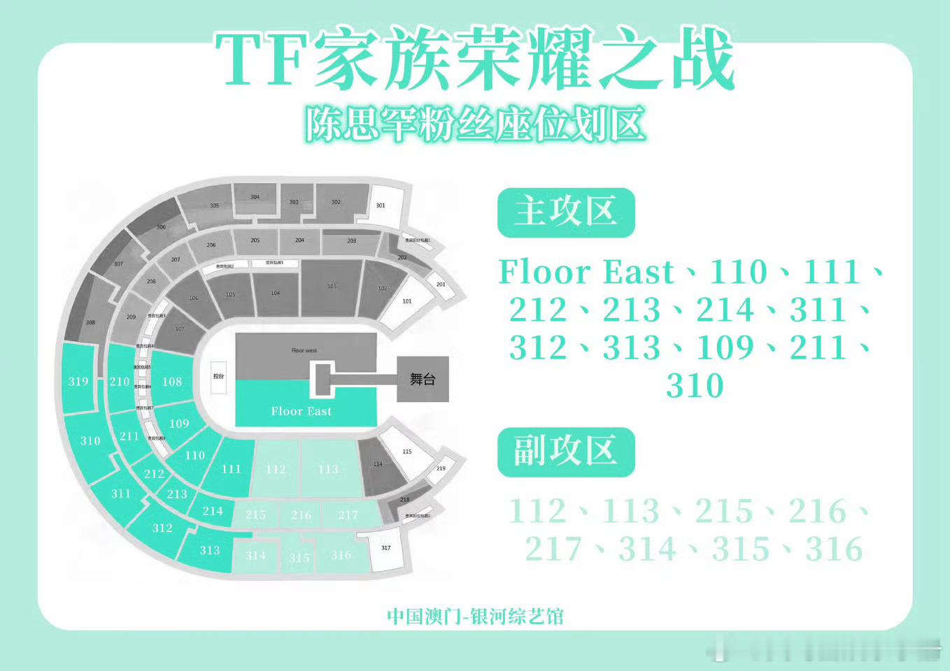 TF四代荣耀之战演唱会划区👇🏻王橹杰、杨博文、陈奕恒、左奇函、张函瑞、陈思罕