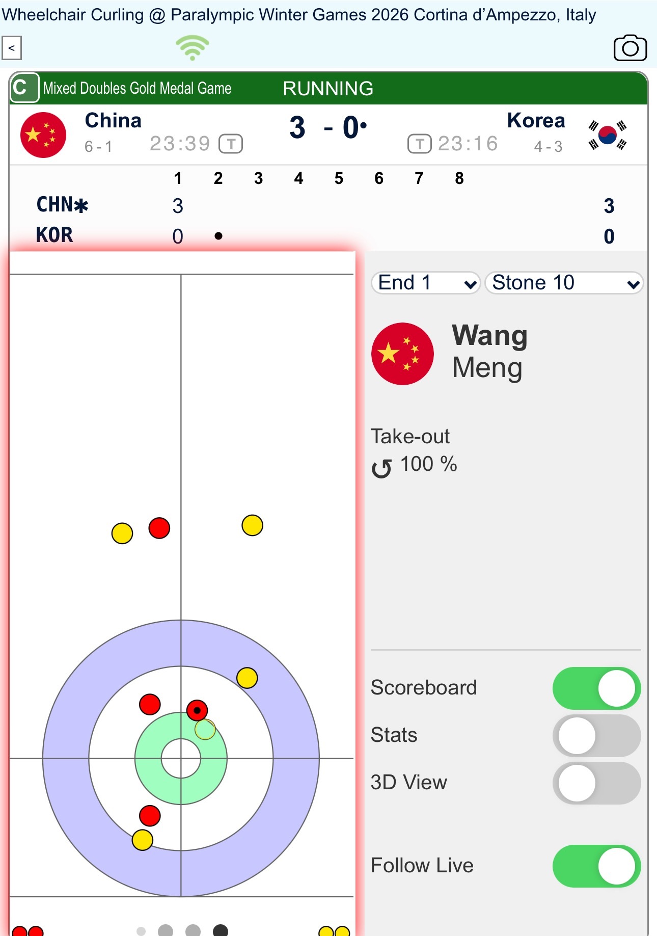 【奥运决赛】轮椅混双，开局不错，中国第一局3-0韩国 