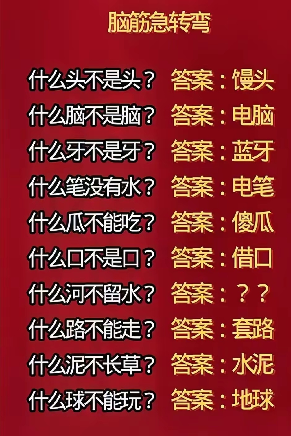 超好玩脑洞谜语合集，闲暇时刻猜一猜，锻炼思维又解压！馒头不是头，电脑不是脑，蓝牙